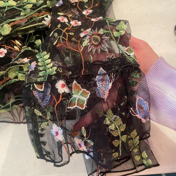 Lulu's 3D Floral Botanical Midi Dress Size Small Embroidered Sheer Black Mesh - Picture 11 of 16